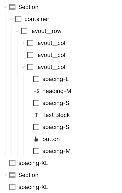 Screenshot from Webflow Navigator panel showing the different spacing classes.